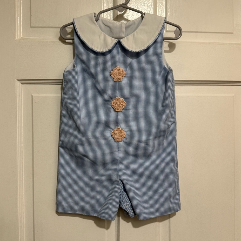 Classic Blue Gingham Boys' Romper with White Peter Pan Collar